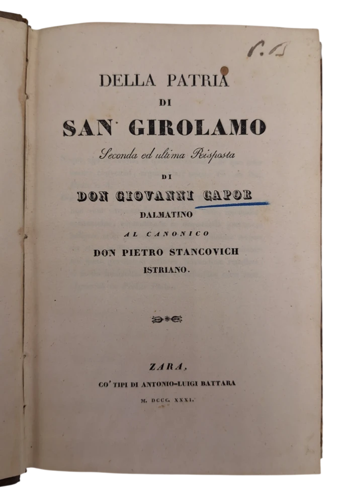 203. Ivan Kapor: Della patria di San Girolamo. Seconda ed ultima risposta… / Della patria di San Girolamo. Risposta…