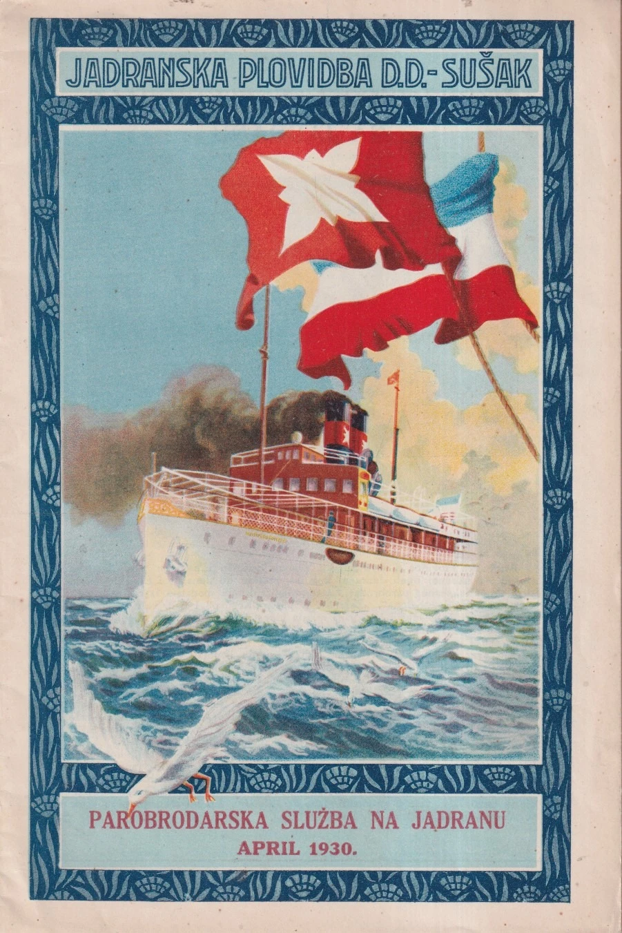 31. Turistička brošura (cjenik i linije) parobrodska služba na Jadranu, Jadranska plovidba d.d. – Sušak