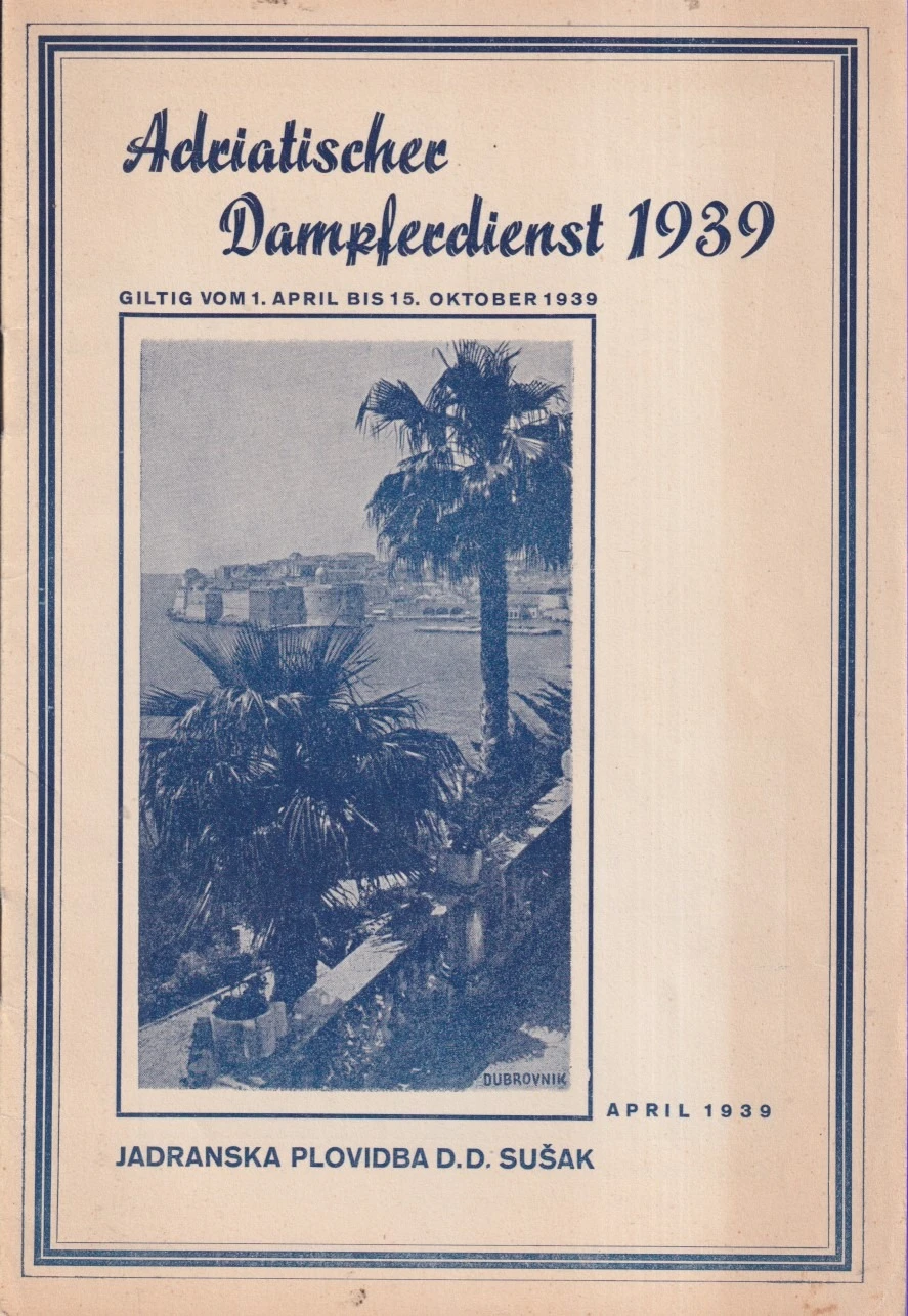 33. Turistička brošura (cjenik i linije) Adriatischer Dempferdienst 1939
