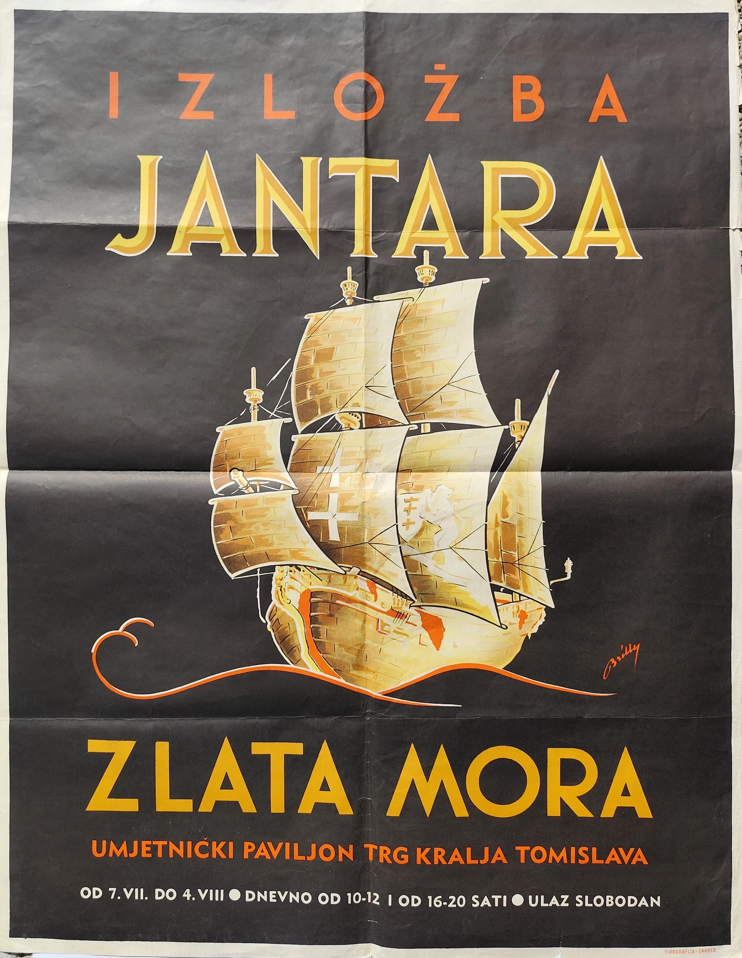 64. Plakat Izložba jantara zlata mora, Umjetnički paviljon trg kralja Tomislava od 7. VII. do 4. VIII